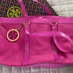 Tory Burch Canvas and Patent Leather Jane Tote